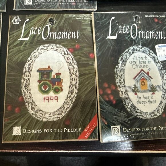 Designs For The Needle  Lace Ornament Christmas With Photo Frame Lot Of 10 Vtg - Picture 3 of 8